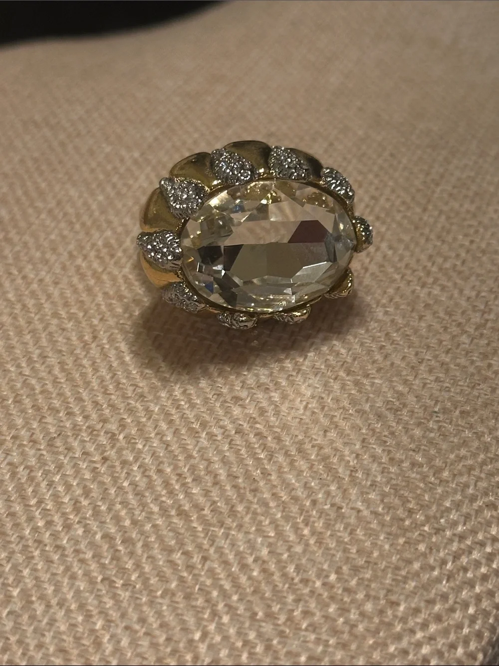 Vintage-Inspired Gold Crystal Cocktail Ring